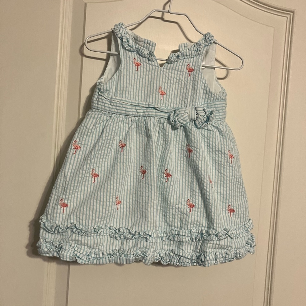 Janie and Jack Striped Blue and Pink Flamingo Kids Dress